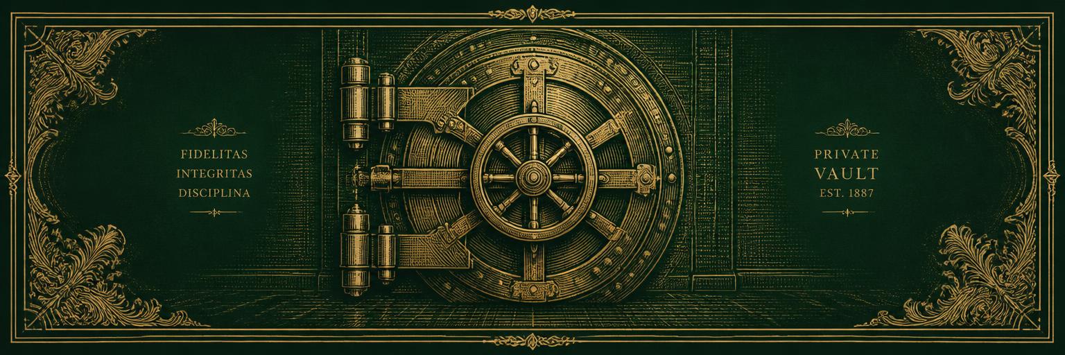 Engraved illustration of a private bank vault door